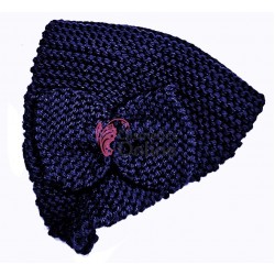 Bentita pentru cap din lana BP035 Albastru Indigo cu Fundita